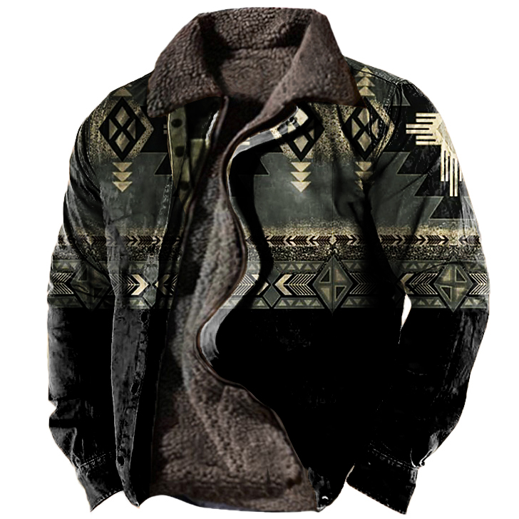 Men's Outdoor Ethnic Pattern Fleece Zipper Tactical Shirt Jacket