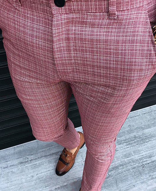 Casual Slim Fit Plaid Print Pocket Pencil Pants